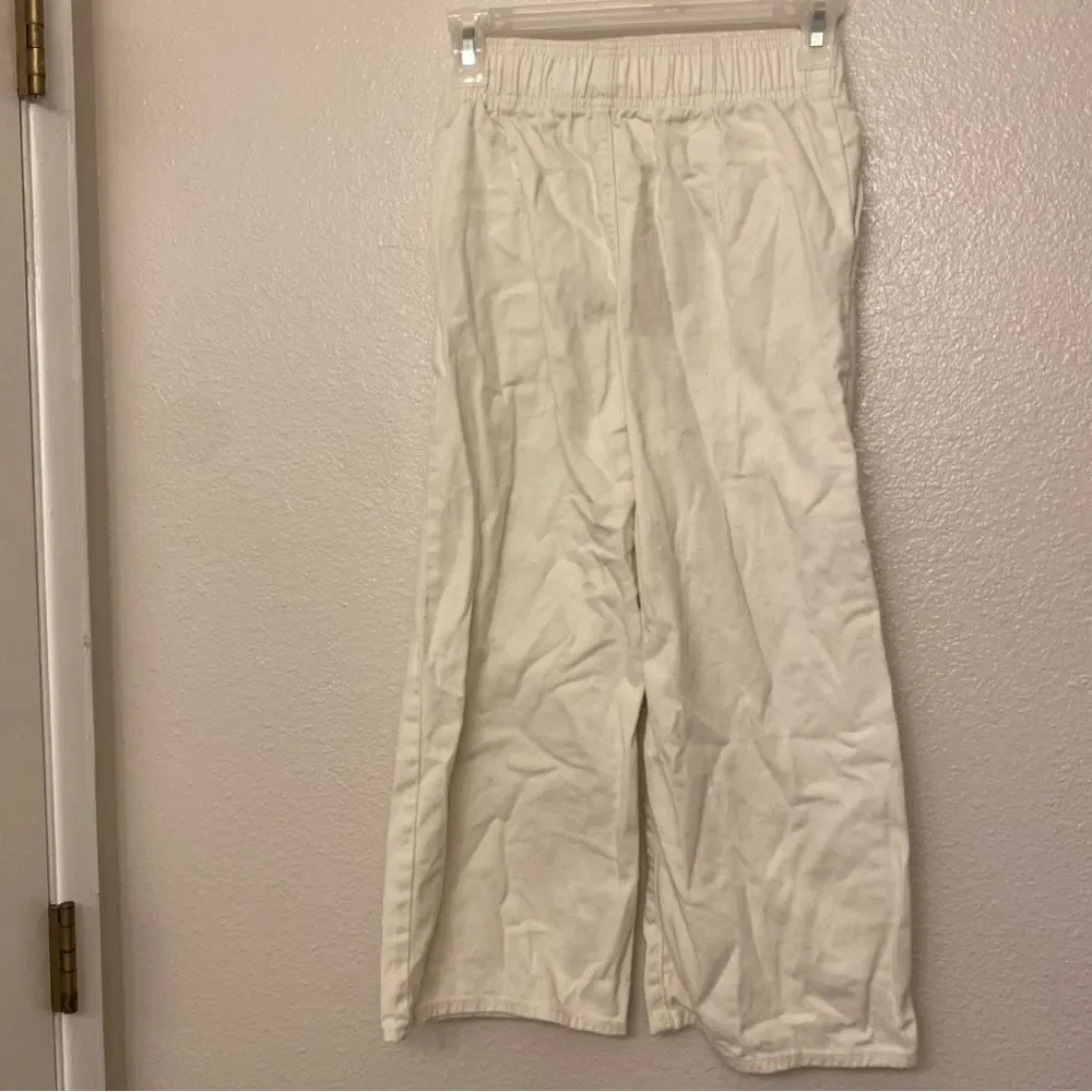 Old Navy high waisted baggy wide leg Pull-on white denim cotton jeans pants M 8
